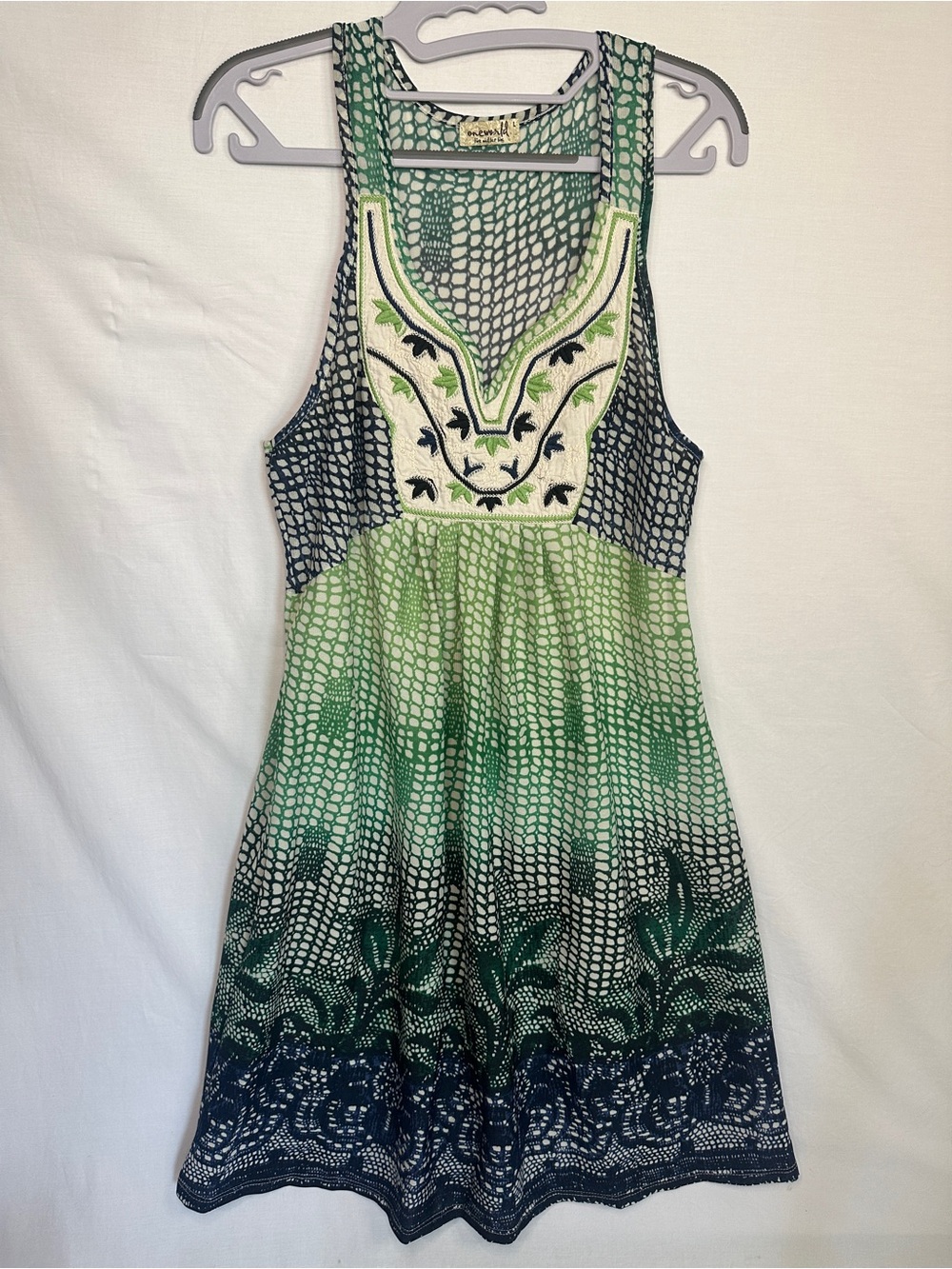 ONE WORLD Green Ombre Embroidered Sleeveless Dress